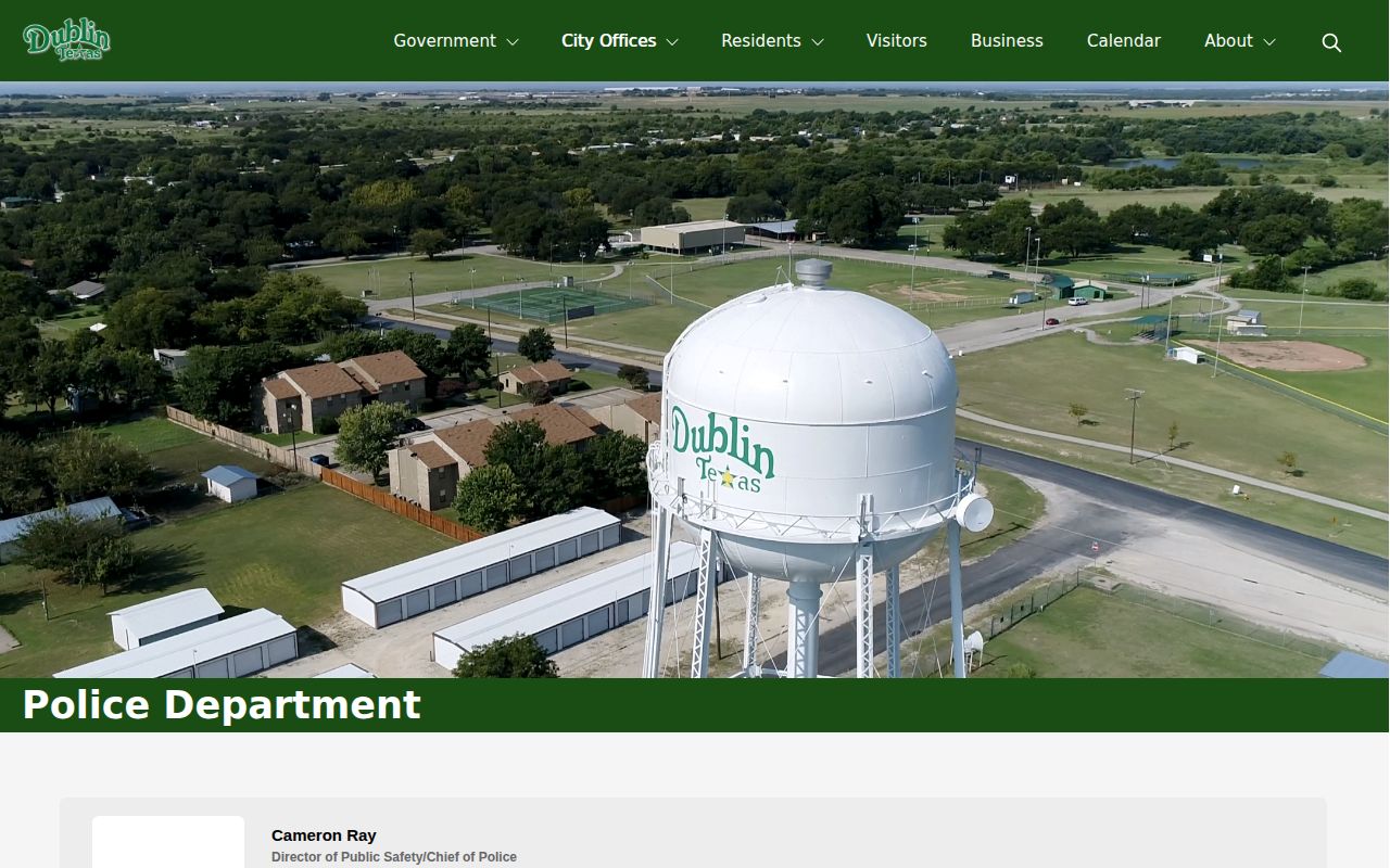 Erath County Dublin Police Department contact page for arrest records